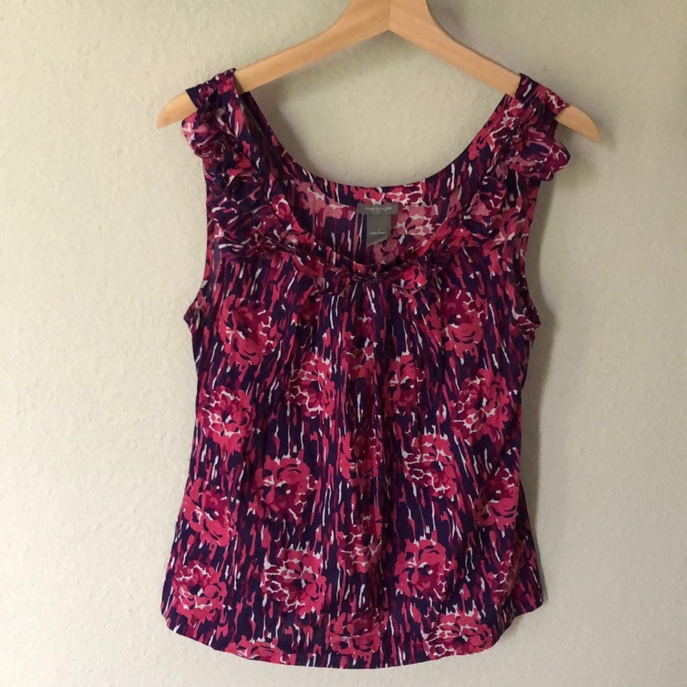 Ann Taylor Sleeveless Ruffle Front Top